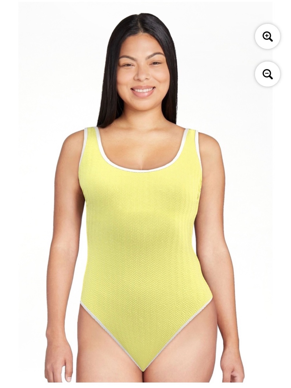 0032: No Boundaries Yellow Scoop-Neck One-Piece Swimsuit with White Trim